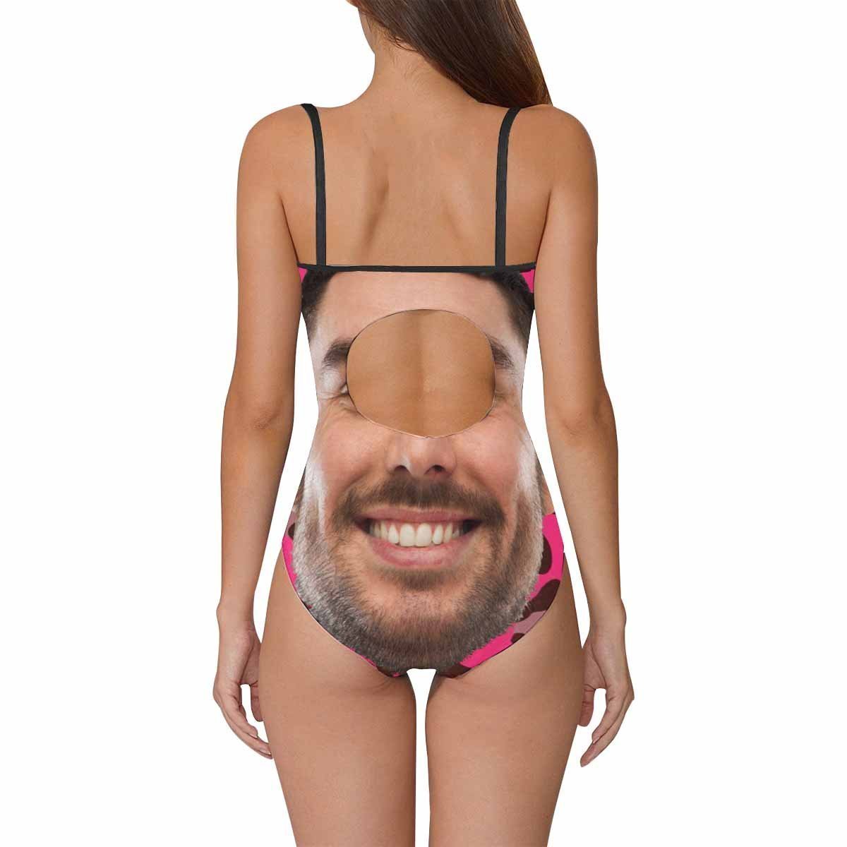 Custom Face Pink Background Funny Women s Slip One Piece Swimsuit