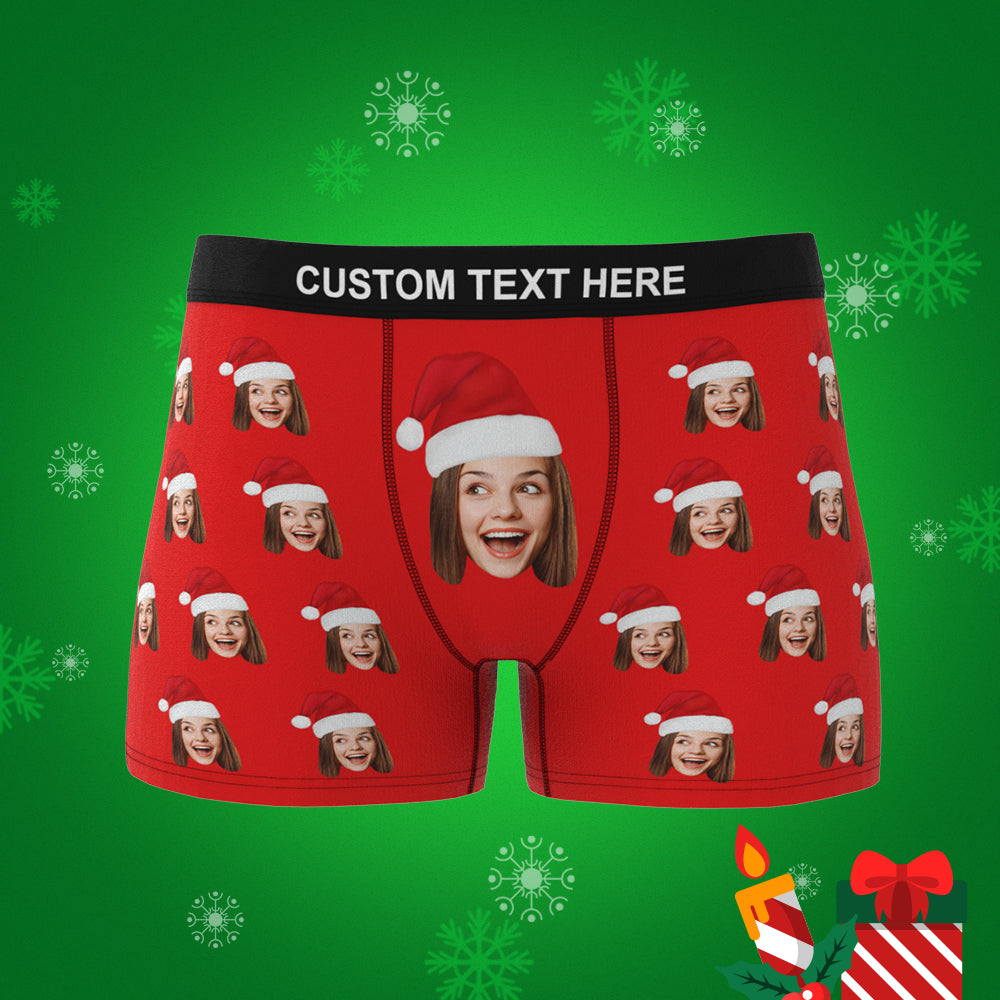 Custom Photo Boxer Santa Claus Face Underwear Couple Gifts Christmas Gift -  Personalized Face Photo On Men's