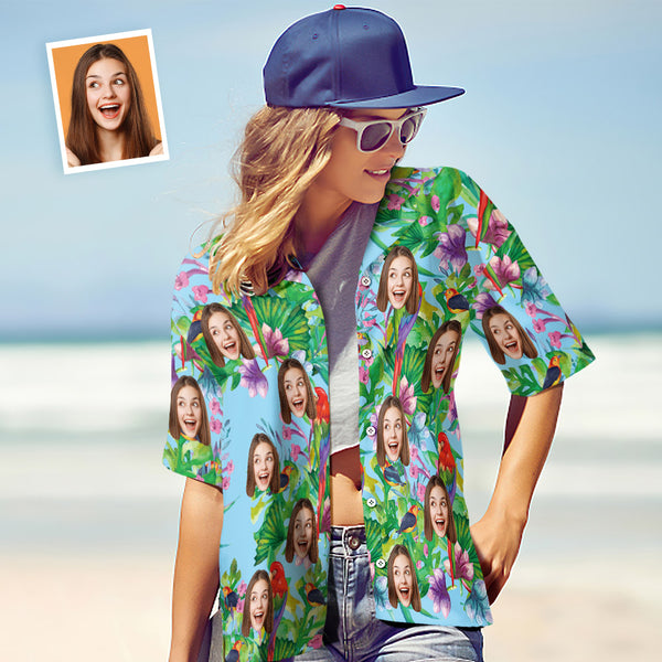 Custom Face Shirt Women's Hawaiian Shirt Colorful Parrot