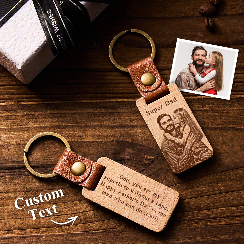 Custom Photo Keychain Personalized Wooden Keychain Father's Day Gift - MyFaceBoxerUK