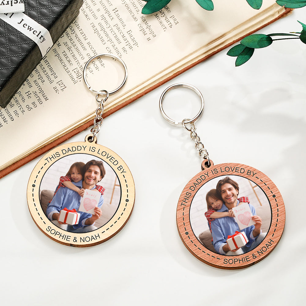 Custom Photo Keychain Personalized Wooden Round Keychain Father's Day Gift - MyFaceBoxerUK