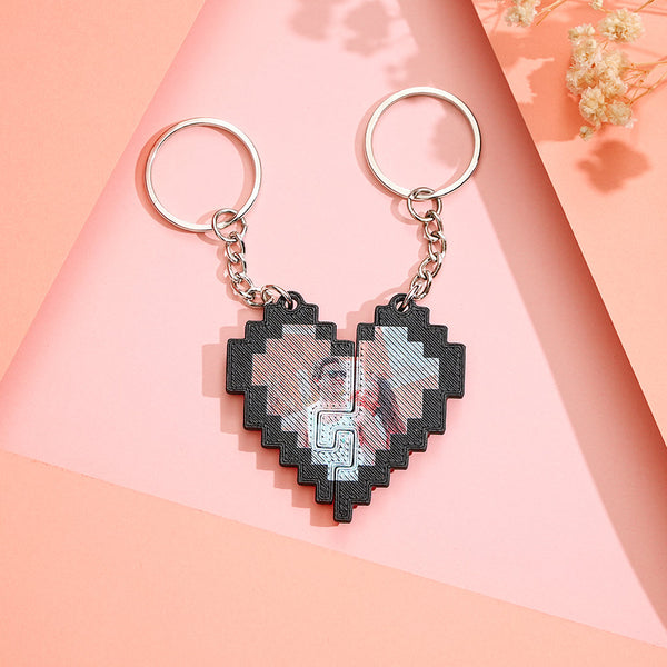 Custom Photo Couple Heart Shape Keychain Personalized 3D Printing Black and Red Pixel Block Keychain Anniversary Gift - MyFaceBoxerUK