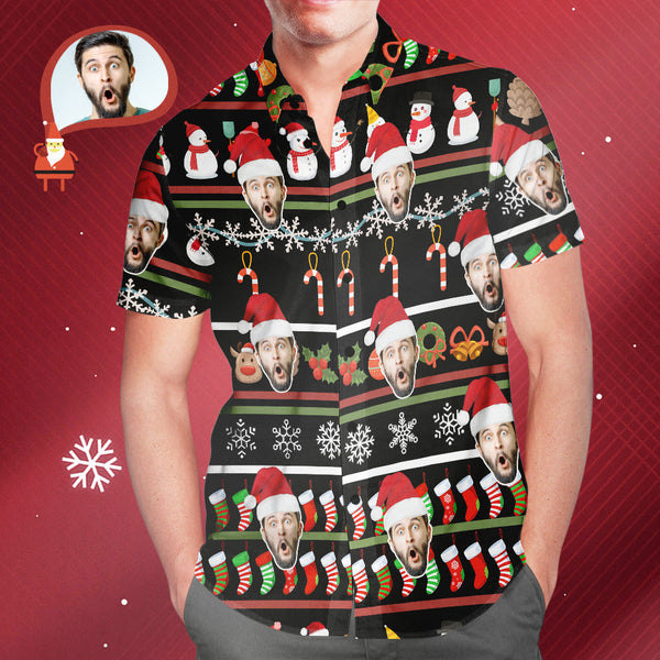 Custom Face Cute Snowman Red Hat Christmas Men's All Over Print Hawaiian Shirt Christmas Gift - MyFaceBoxerUK