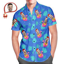 Men's Custom Face Santa Pool Party Hawaiian Shirt Personalised Christmas Gift - MyFaceBoxerUK