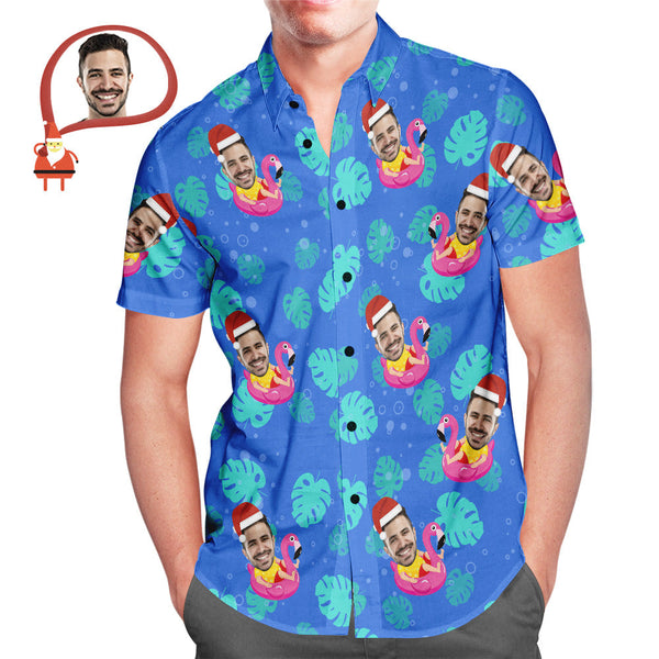 Men's Custom Face Santa Pool Party Hawaiian Shirt Personalised Christmas Gift - MyFaceBoxerUK