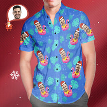 Men's Custom Face Santa Pool Party Hawaiian Shirt Personalised Christmas Gift - MyFaceBoxerUK