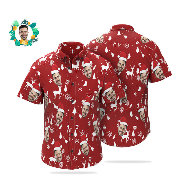Custom Face Christmas Red Hawaiian Shirts Personalised Photo Shirts Gift For Men - MyFaceBoxerUK