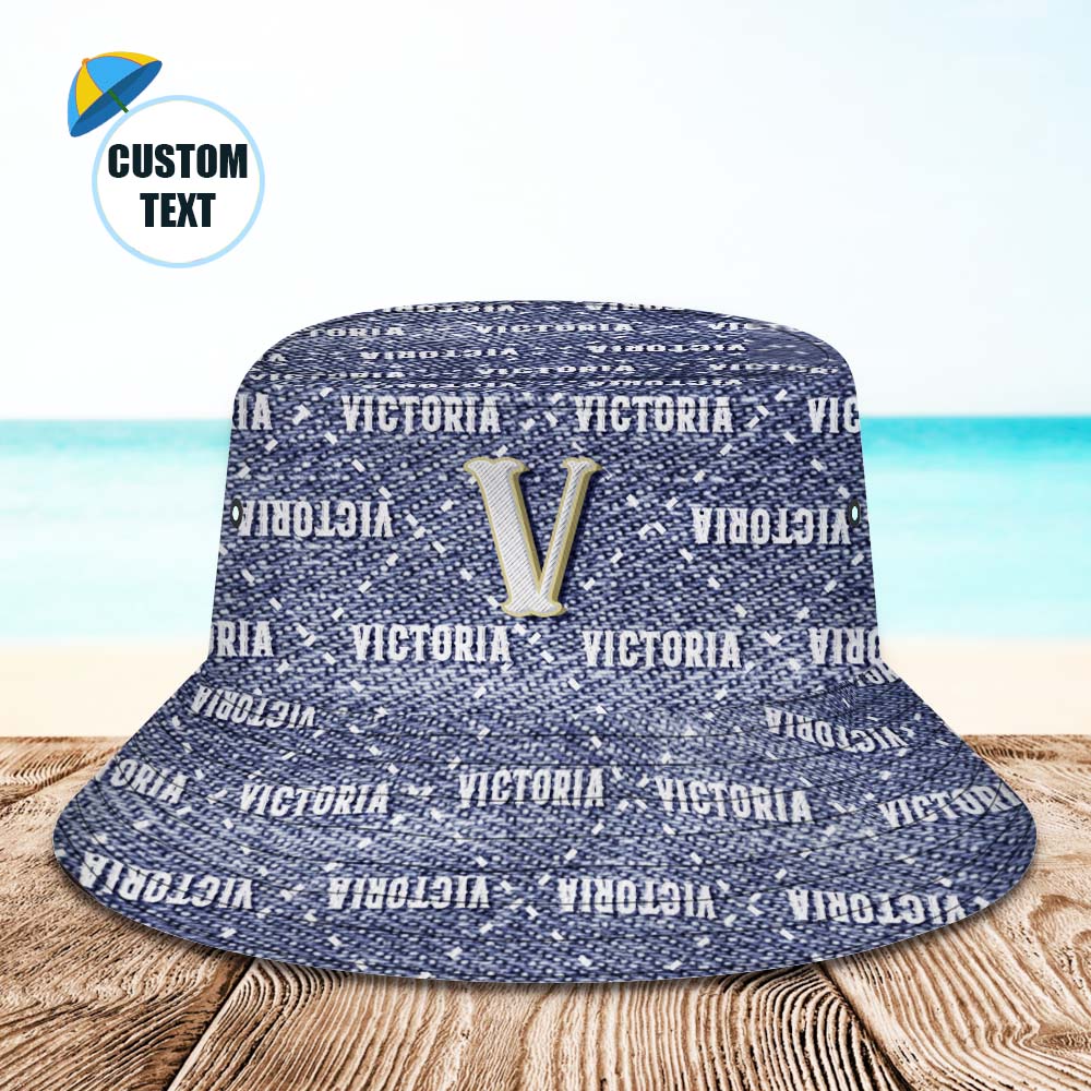 Custom Bucket Hat Unisex Blue Denim Style Fisherman Hat Personalized Your Name - MyFaceBoxerUK