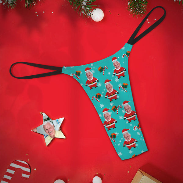 Custom Face Christmas Women's Tanga Thong Santa Gifts - MyFaceBoxerUK