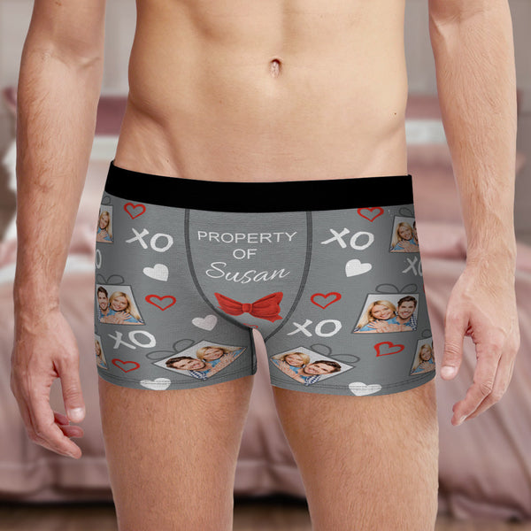 Custom Men's Photo Boxers Bow Tie Personalized Property Of Face Underwear