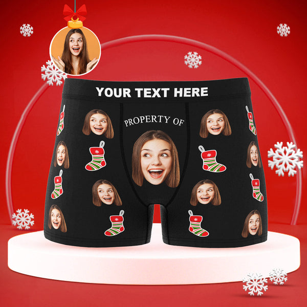 Custom Face Boxers Briefs Men's Shorts With Girlfriend Photo Christmas Gifts - Property Of - MyFaceBoxerUK