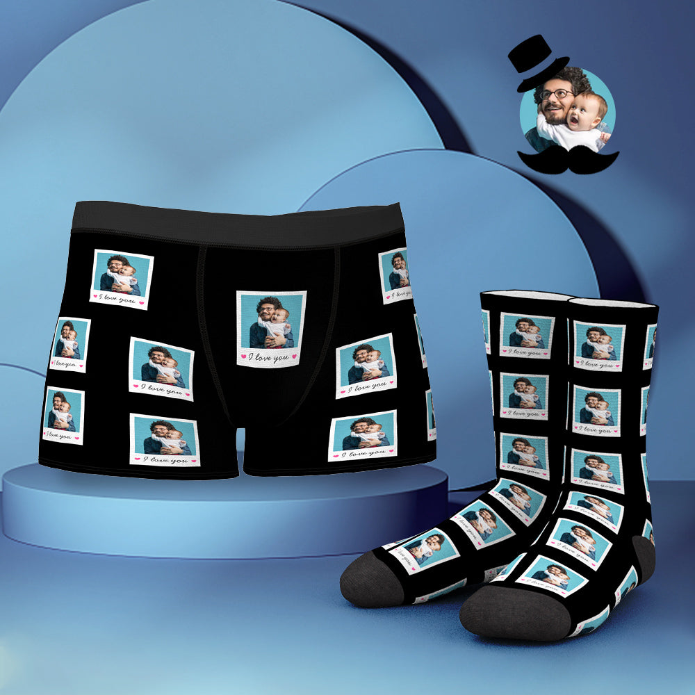 Custom Face Boxer Shorts And Socks Set I LOVE YOU - MyFaceBoxerUK