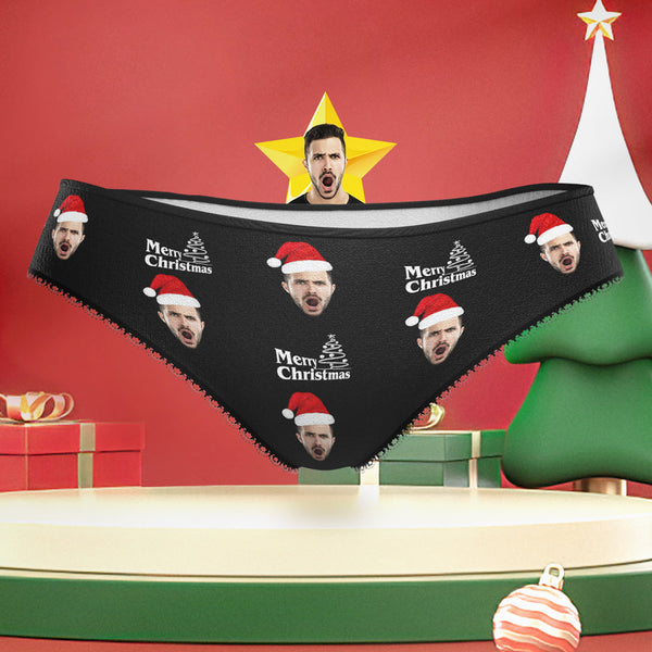 Custom Face with Santa Hat Christmas Underwear Funny Christmas Panties for Her - MyFaceBoxerUK
