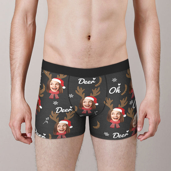 Custom Face Boxers Briefs Personalised Men's Shorts With Photo Christmas Reindeer - MyFaceBoxerUK