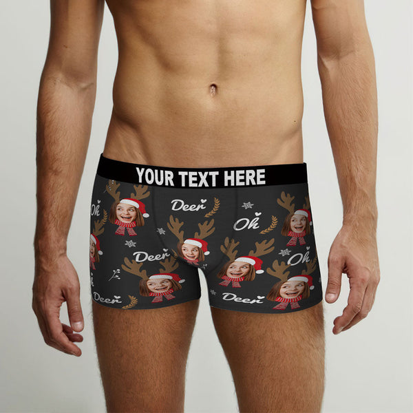 Custom Face Boxers Briefs Personalised Men's Shorts With Photo Christmas Reindeer - MyFaceBoxerUK