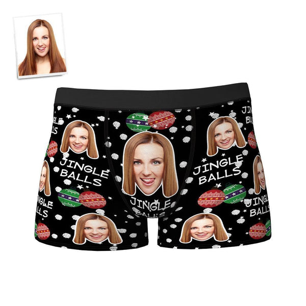 Custom Christmas Face Boxers Shorts Personalised Photo Underwear JINGLE BALLS Christmas Gift for Men