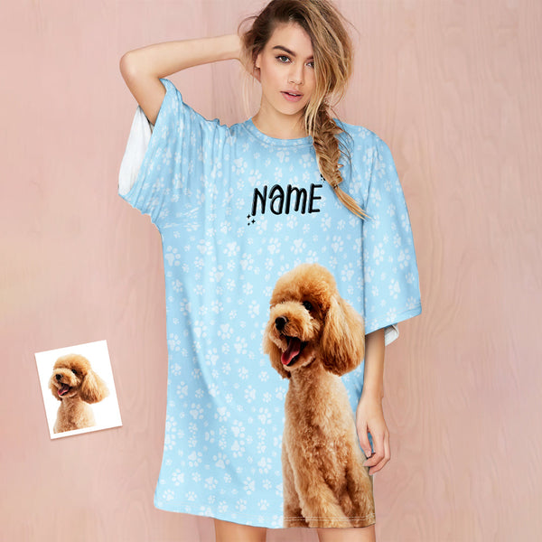 Custom Photo And Name Nightdress Personalised Women's Oversized Nightshirt Footprint Gifts For Her - MyFaceBoxerUK