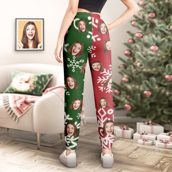 Custom Face Sweatpants Christmas Snowflakes Print Personalised Unisex Joggers Funny Christmas Gift - MyFaceBoxerUK