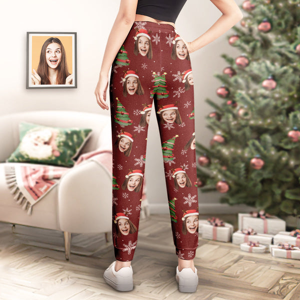 Custom Face Christmas Sweatpants Trousers Red Personalised Unisex Joggers Funny Christmas Gift - MyFaceBoxerUK