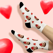 Custom Face Socks AR View Heart and Red Lips Socks Valentine's Day Gift - MyFaceBoxerUK