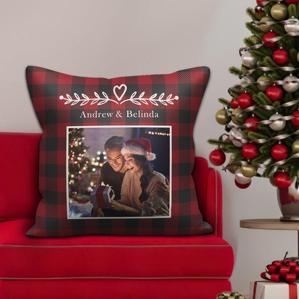 Custom Photo Pillow Case with Text Red Pillow Christmas Gifts