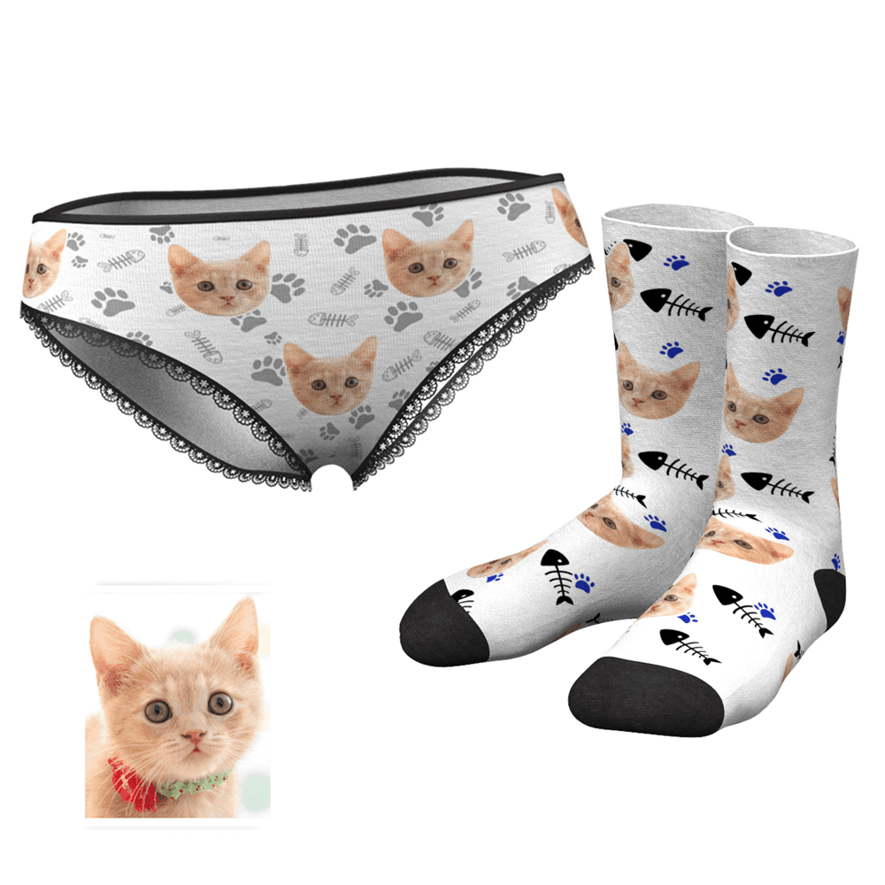 Custom Face Womens Panties-Cat Claw And Crew Socks Set - MyFaceBoxerUK