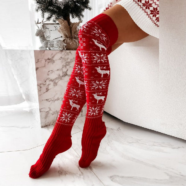 Christmas Snowflake Elk Long Tube Knitted Over The Knee Pile Women Socks - MyFaceBoxerUK