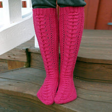 Womens Solid Color Hollow Mesh Mid Tube Knitted Pile Socks - MyFaceBoxerUK