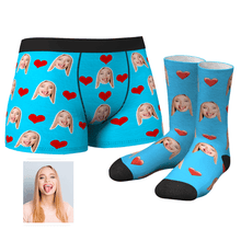 Men's Custom Heart Boxer Shorts And Crew Socks Set - MyFaceBoxerUK