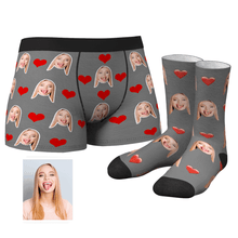 Men's Custom Heart Boxer Shorts And Crew Socks Set - MyFaceBoxerUK