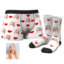 Men's Custom Heart Boxer Shorts And Crew Socks Set - MyFaceBoxerUK