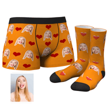 Men's Custom Heart Boxer Shorts And Crew Socks Set - MyFaceBoxerUK